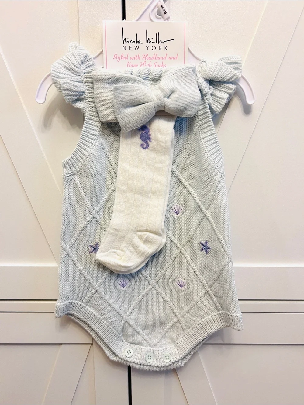 Nicole Miller Baby Girl 6-9M Knit Romper Gift Set NWT Coastal Book